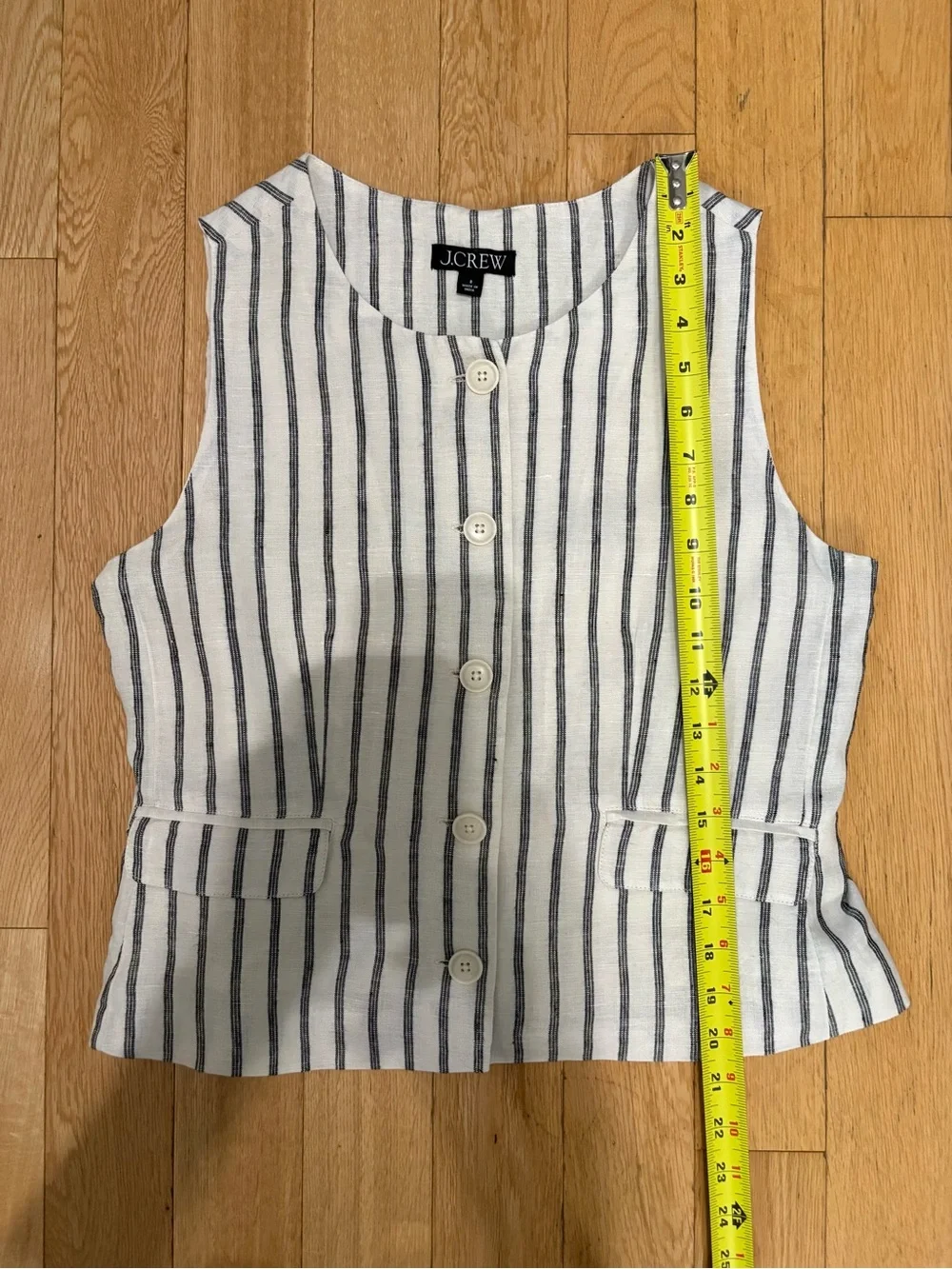 Crew Striped Linen Crewneck Vest Waistcoat Size 8 Quiet Luxury Minimalist